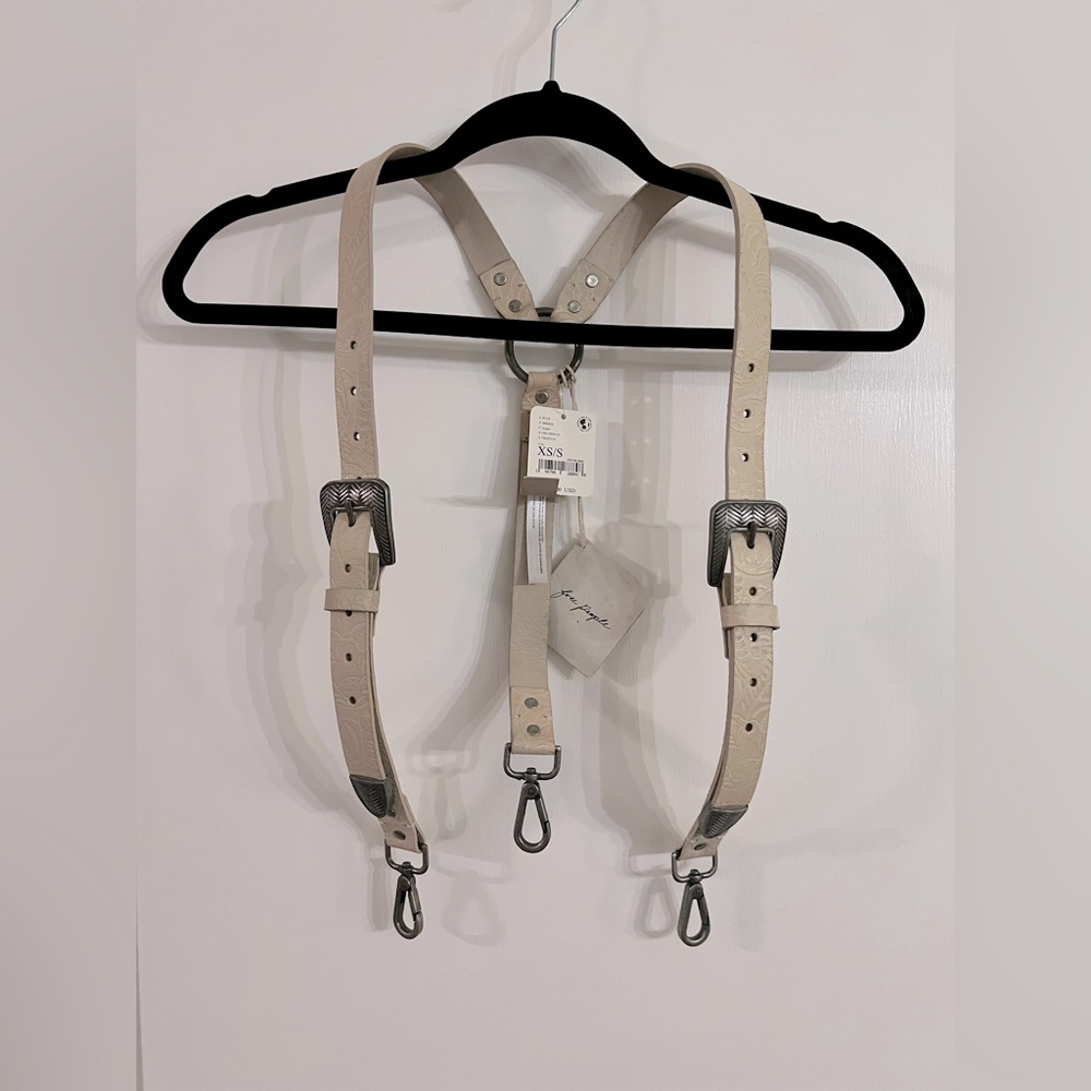 NWT Free People Leather Western Tooled Suspenders